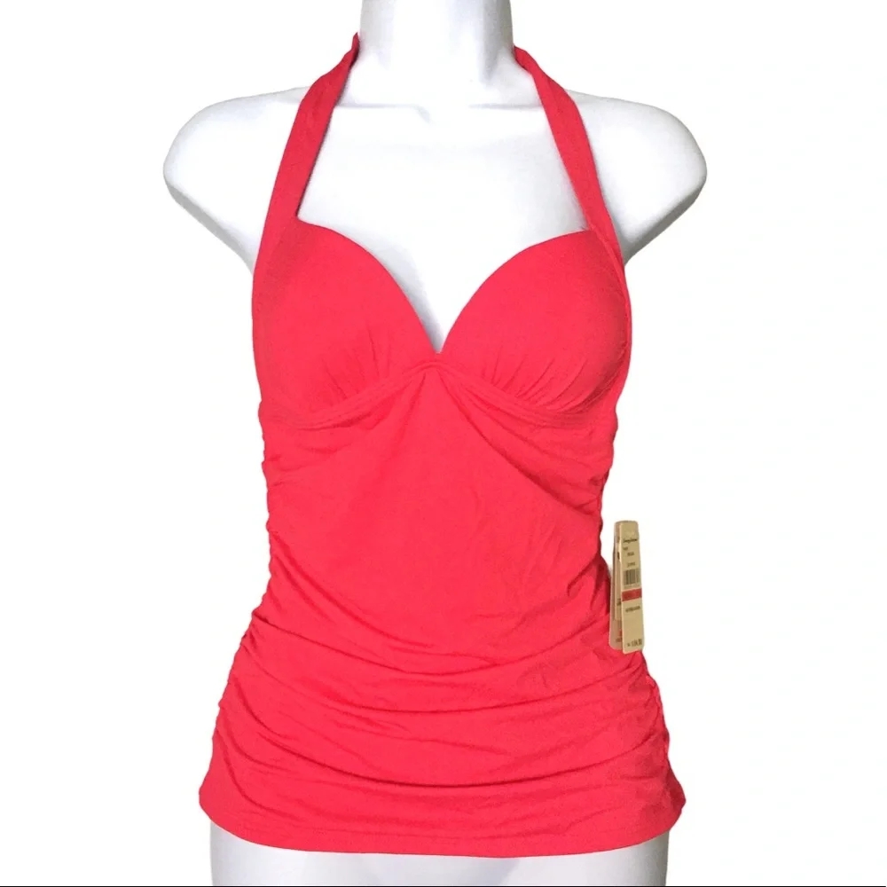 Tommy Bahama Pear Solids Poppy Red Halter Tankini NWT